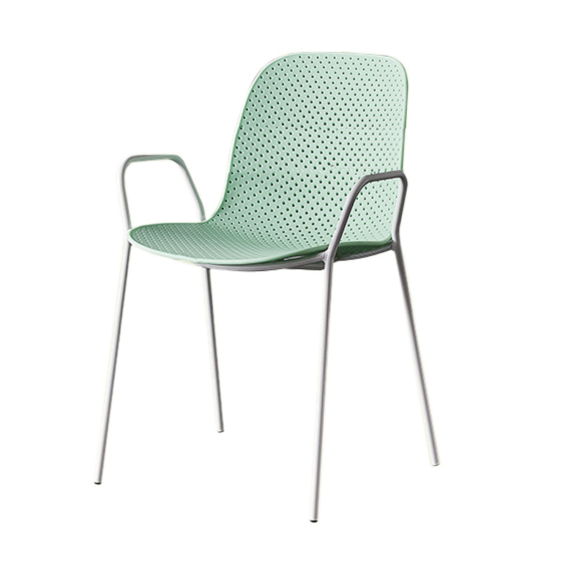 Contemporary Style Arm Chair Plastic Dining Chair with Metal Base