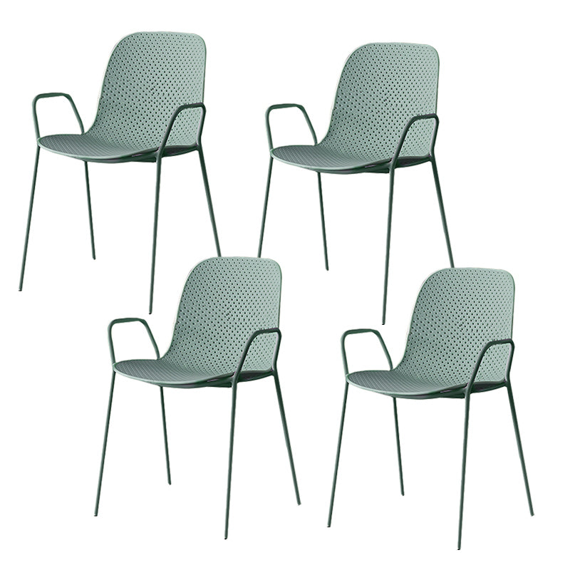 Contemporary Style Arm Chair Plastic Dining Chair with Metal Base