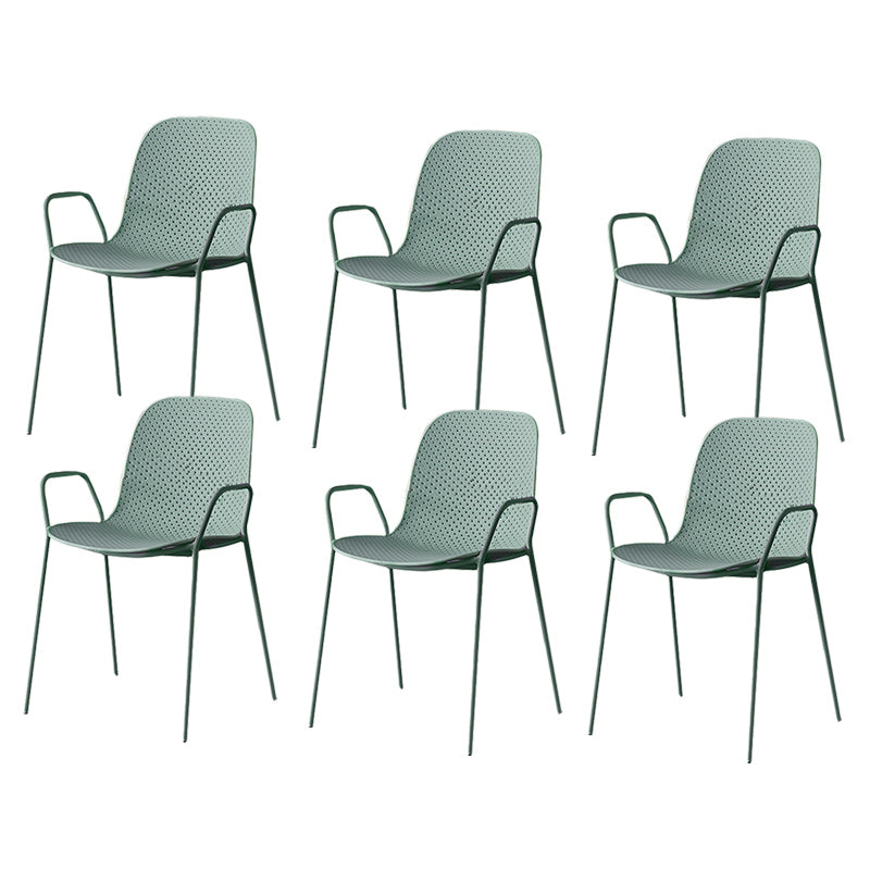 Contemporary Style Arm Chair Plastic Dining Chair with Metal Base