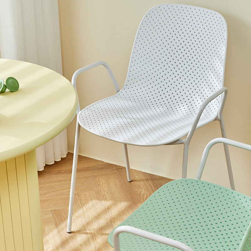 Contemporary Style Arm Chair Plastic Dining Chair with Metal Base