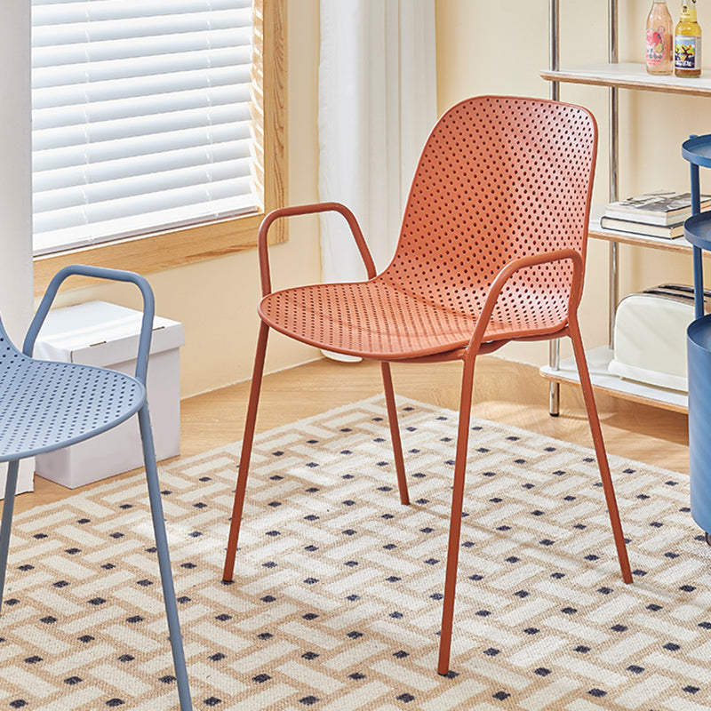 Contemporary Style Arm Chair Plastic Dining Chair with Metal Base