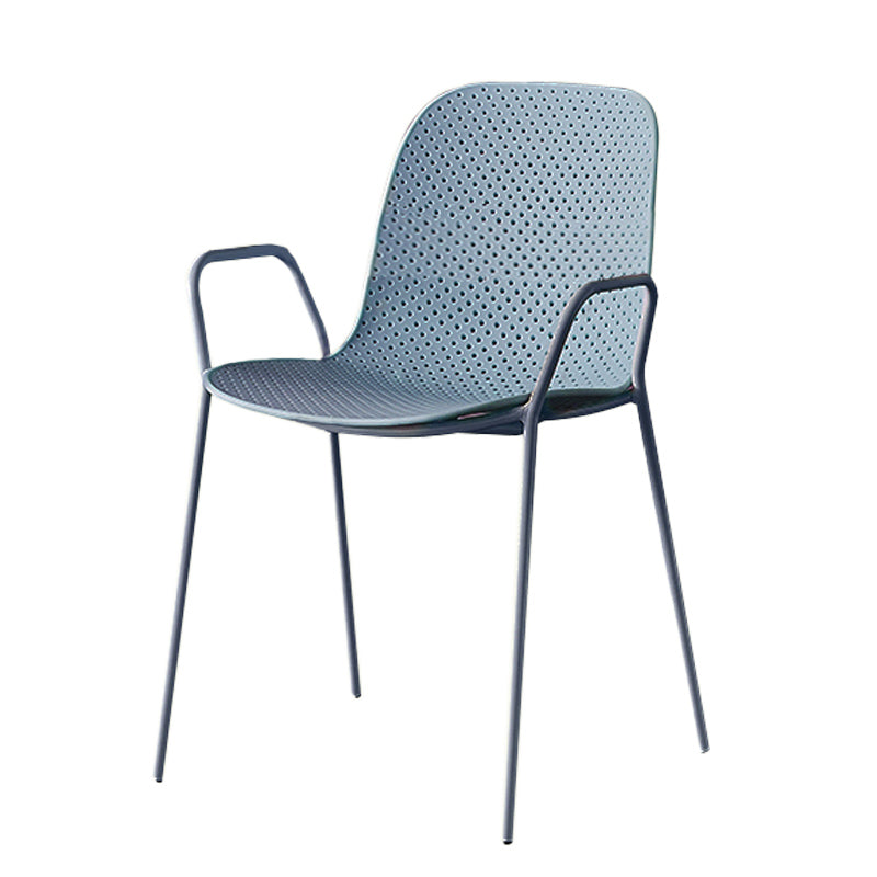Contemporary Style Arm Chair Plastic Dining Chair with Metal Base