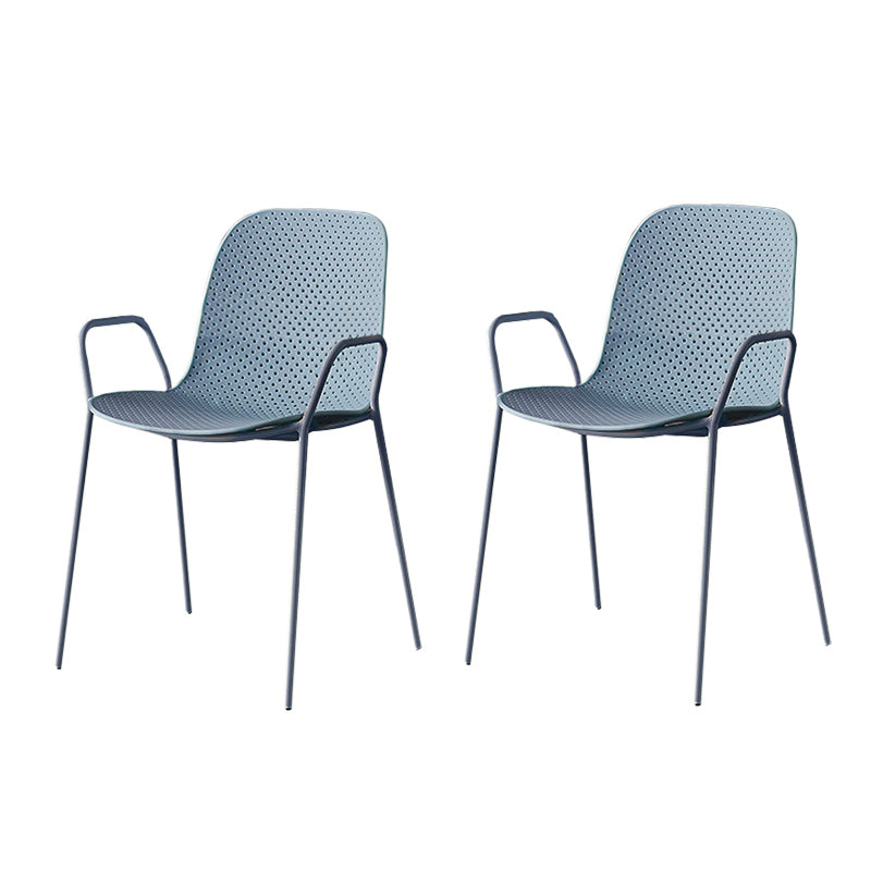Contemporary Style Arm Chair Plastic Dining Chair with Metal Base