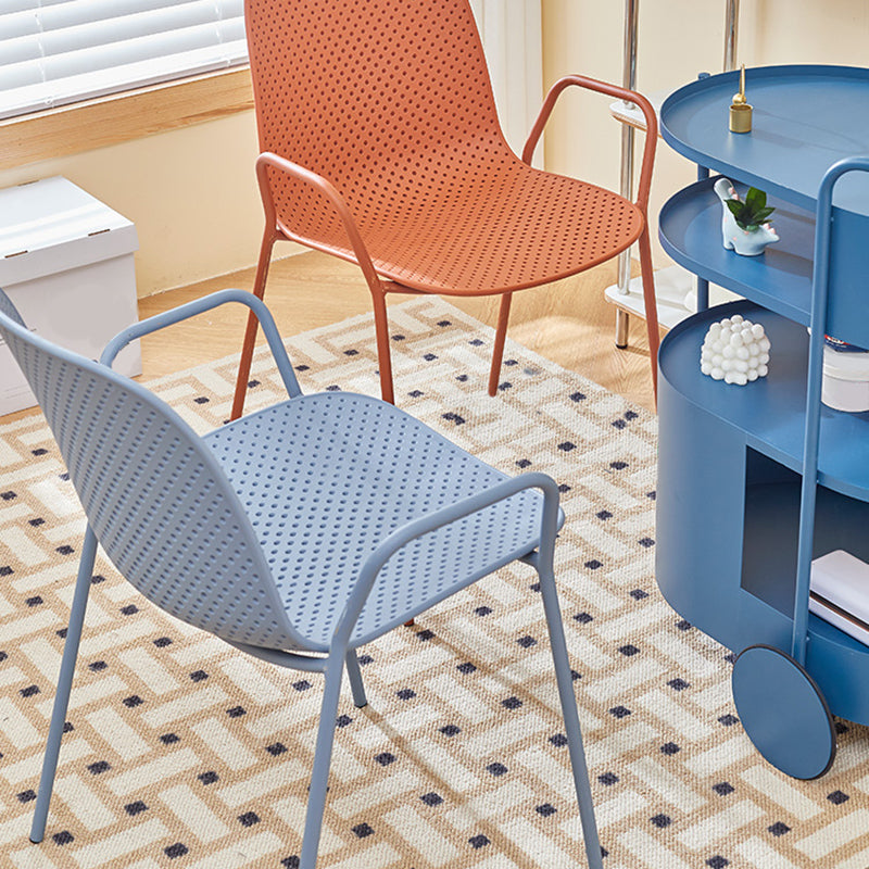 Contemporary Style Arm Chair Plastic Dining Chair with Metal Base