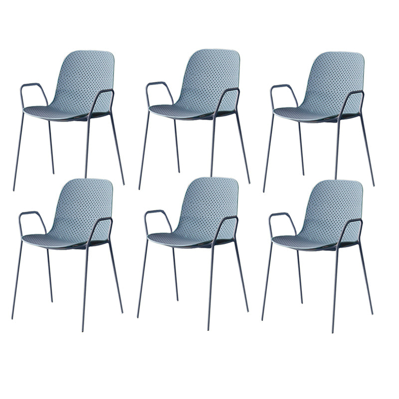 Contemporary Style Arm Chair Plastic Dining Chair with Metal Base
