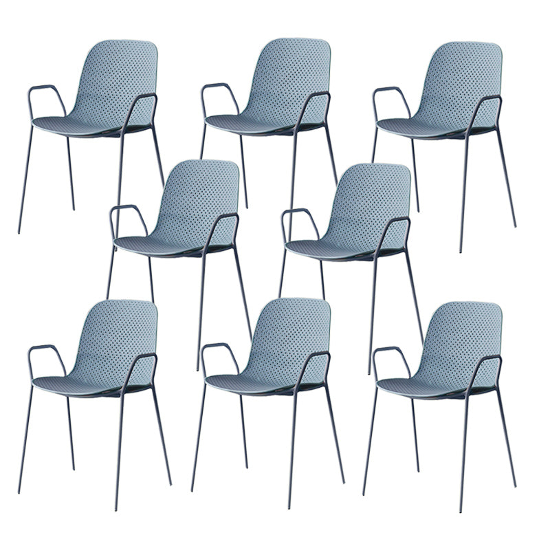 Contemporary Style Arm Chair Plastic Dining Chair with Metal Base