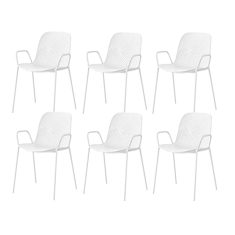 Contemporary Style Arm Chair Plastic Dining Chair with Metal Base