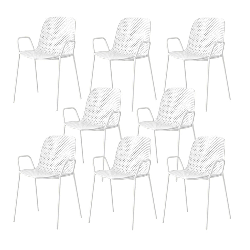 Contemporary Style Arm Chair Plastic Dining Chair with Metal Base