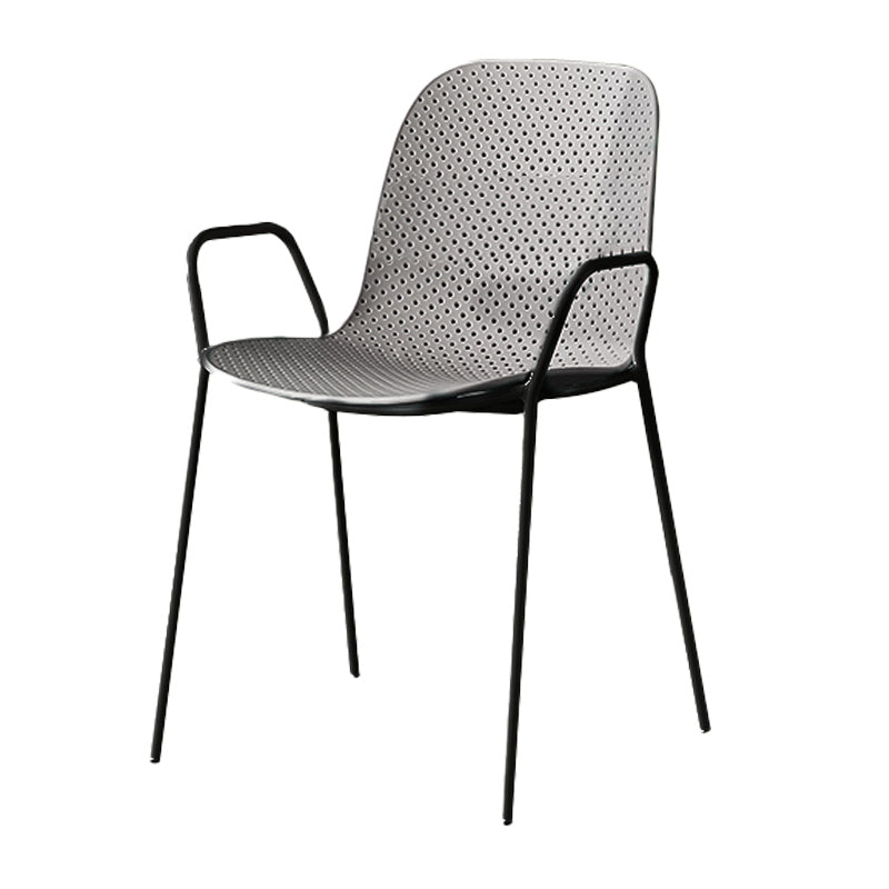 Contemporary Style Arm Chair Plastic Dining Chair with Metal Base