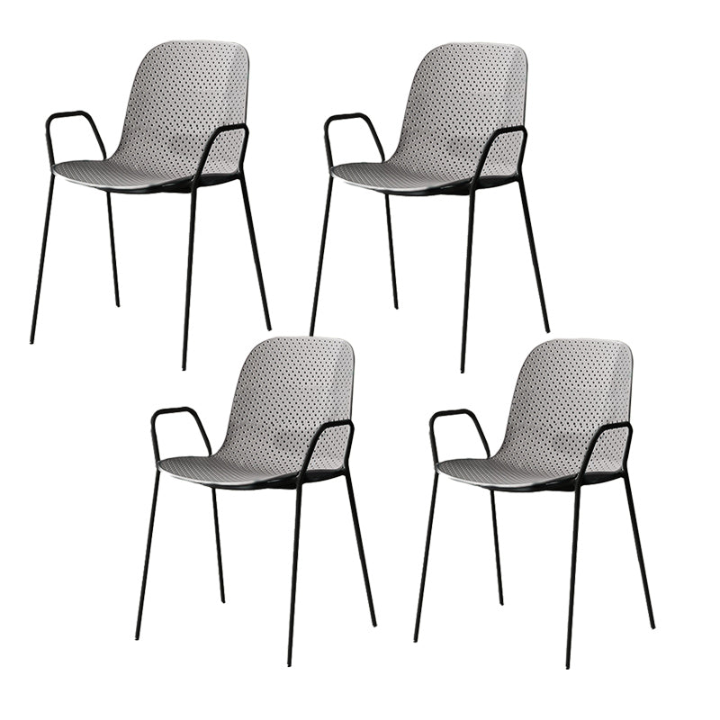 Contemporary Style Arm Chair Plastic Dining Chair with Metal Base