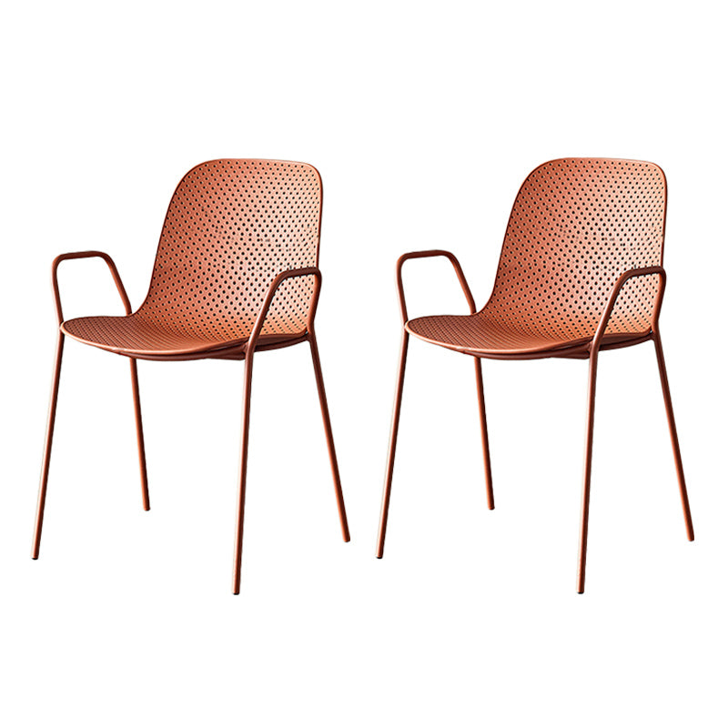 Contemporary Style Arm Chair Plastic Dining Chair with Metal Base