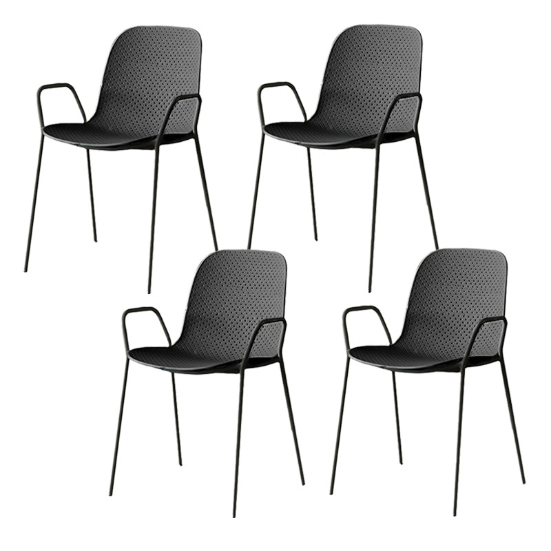 Contemporary Style Arm Chair Plastic Dining Chair with Metal Base