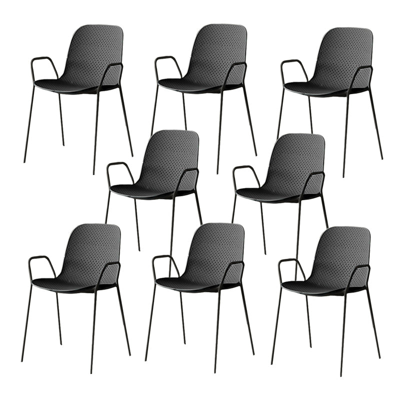 Contemporary Style Arm Chair Plastic Dining Chair with Metal Base