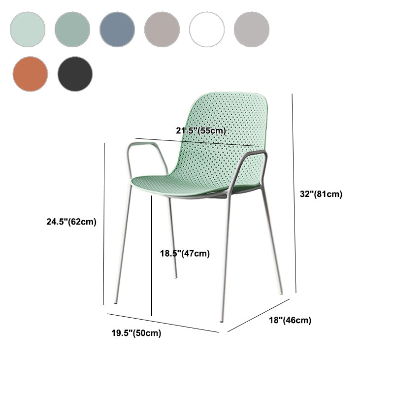Contemporary Style Arm Chair Plastic Dining Chair with Metal Base