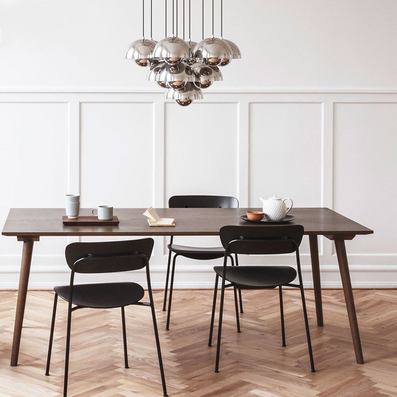 Industrial Armless Kitchen Chair Wooden Open Back Side Chair with Metal Base