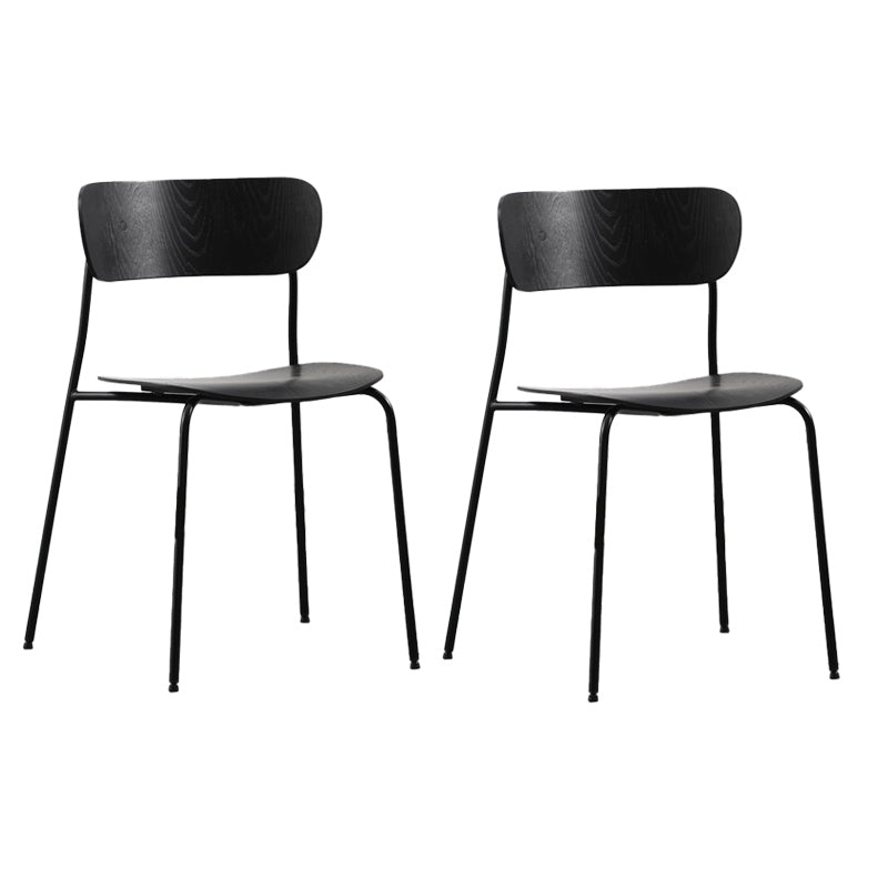 Industrial Armless Kitchen Chair Wooden Open Back Side Chair with Metal Base