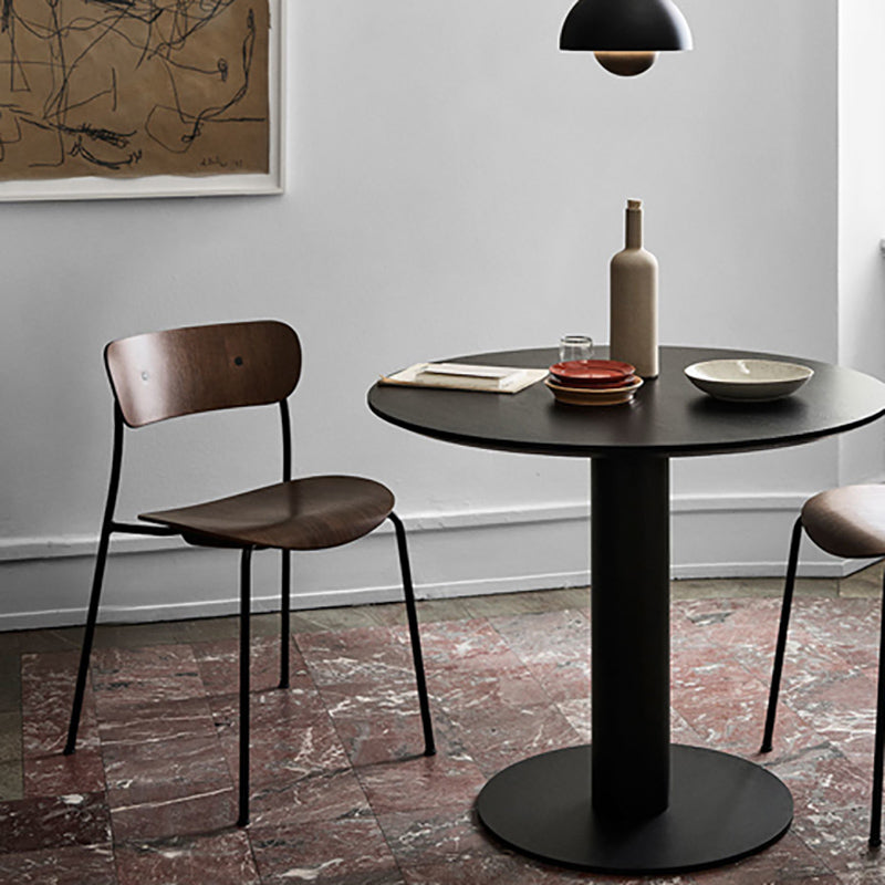 Industrial Armless Kitchen Chair Wooden Open Back Side Chair with Metal Base