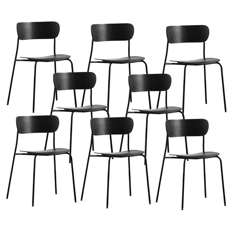 Industrial Armless Kitchen Chair Wooden Open Back Side Chair with Metal Base