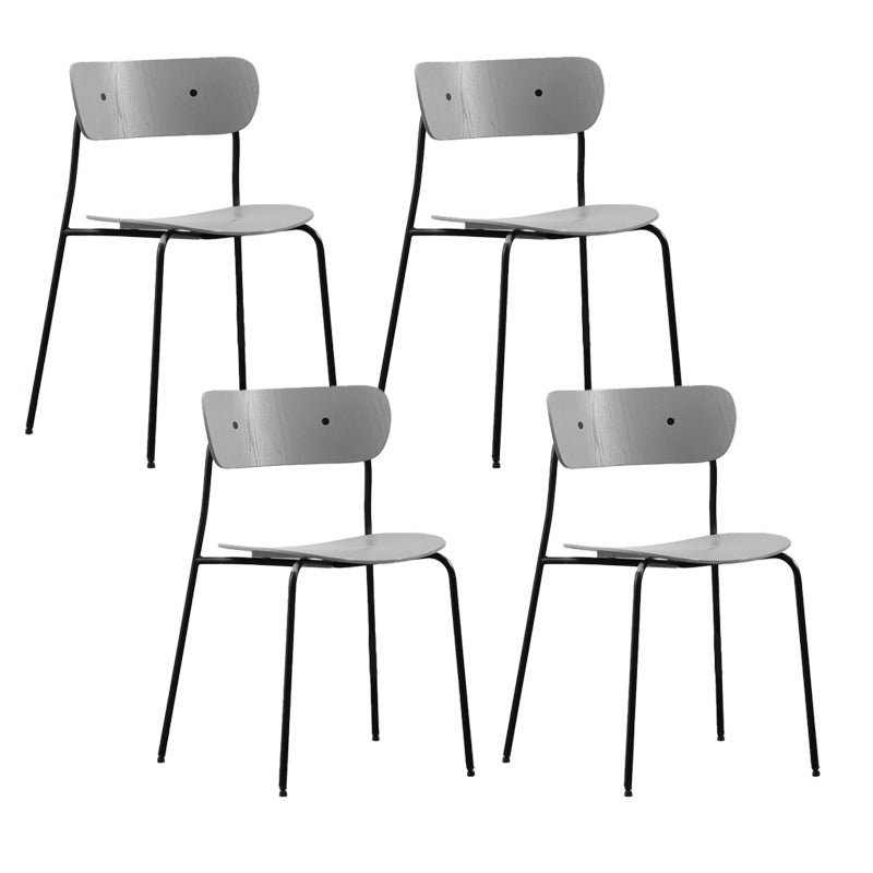 Industrial Armless Kitchen Chair Wooden Open Back Side Chair with Metal Base