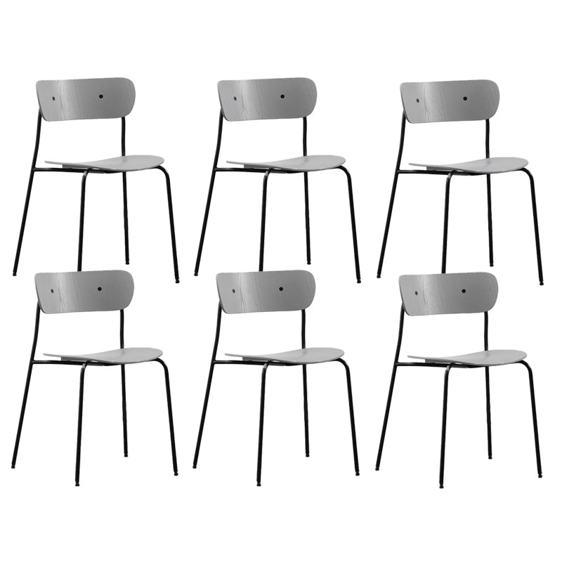 Industrial Armless Kitchen Chair Wooden Open Back Side Chair with Metal Base