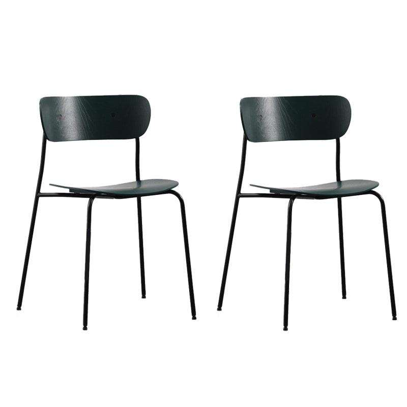 Industrial Armless Kitchen Chair Wooden Open Back Side Chair with Metal Base