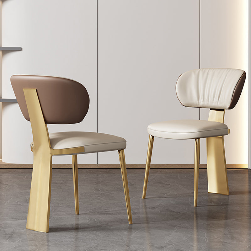 Glam Dining Chair Faux Leather and Metal Armless Dining Chairs