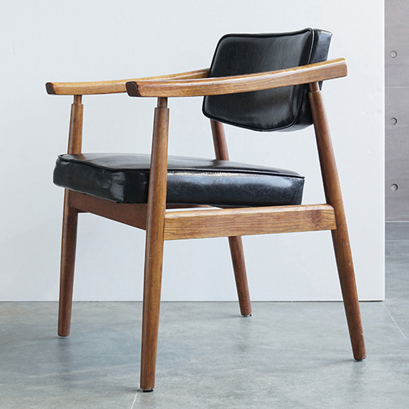 Oak Wood Modern Dining Chair for Home Faux Leather Open Back Side Chair
