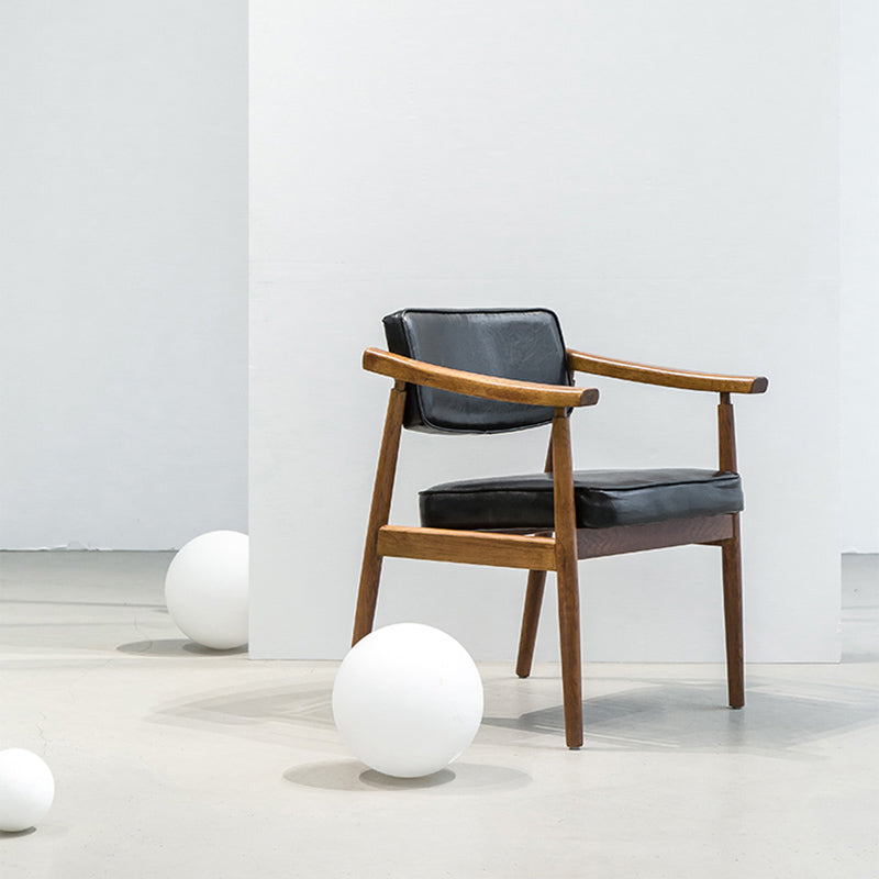 Oak Wood Modern Dining Chair for Home Faux Leather Open Back Side Chair