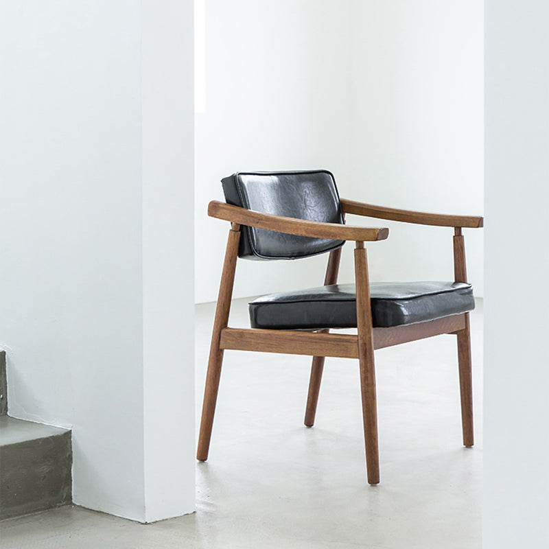 Oak Wood Modern Dining Chair for Home Faux Leather Open Back Side Chair