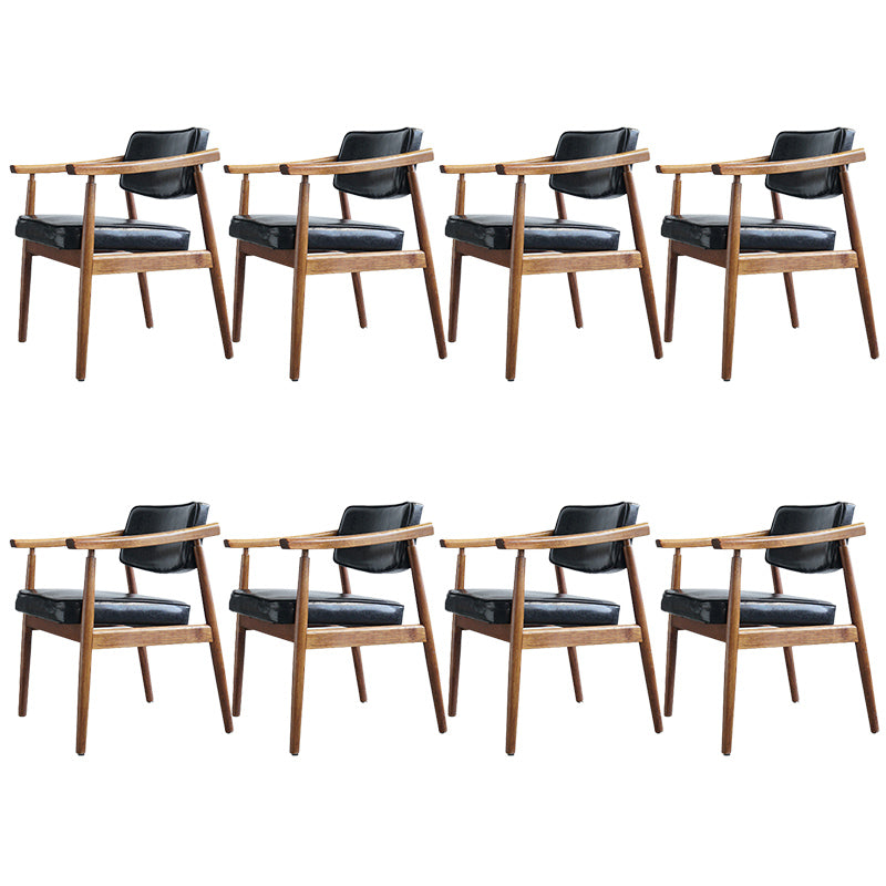 Oak Wood Modern Dining Chair for Home Faux Leather Open Back Side Chair