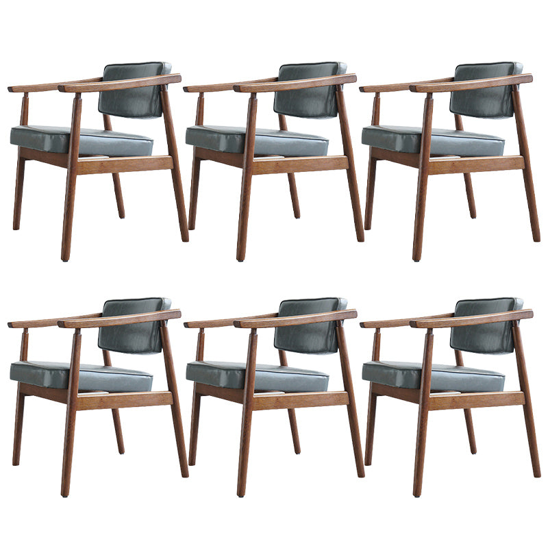 Oak Wood Modern Dining Chair for Home Faux Leather Open Back Side Chair