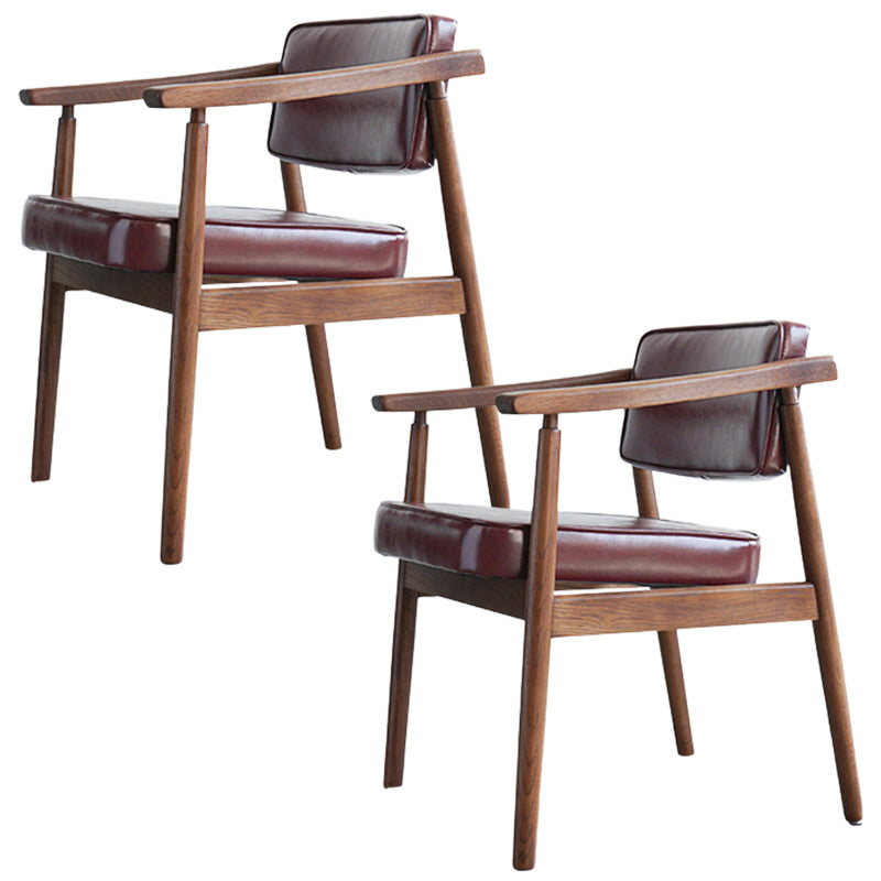 Oak Wood Modern Dining Chair for Home Faux Leather Open Back Side Chair