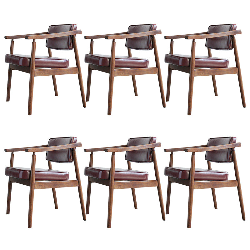 Oak Wood Modern Dining Chair for Home Faux Leather Open Back Side Chair