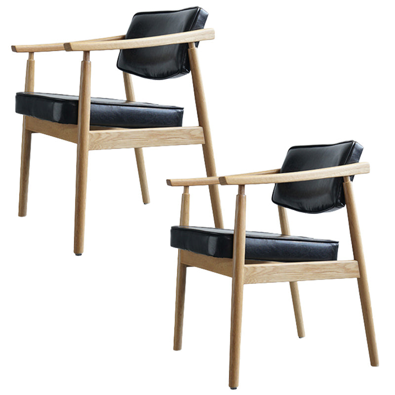 Oak Wood Modern Dining Chair for Home Faux Leather Open Back Side Chair