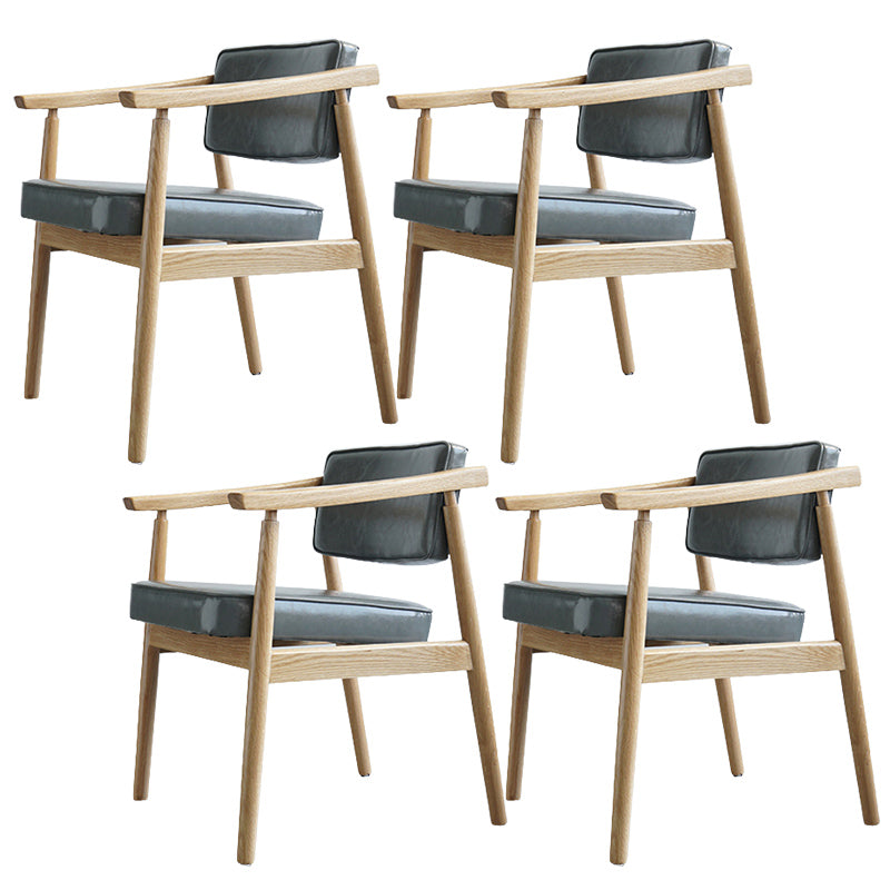 Oak Wood Modern Dining Chair for Home Faux Leather Open Back Side Chair