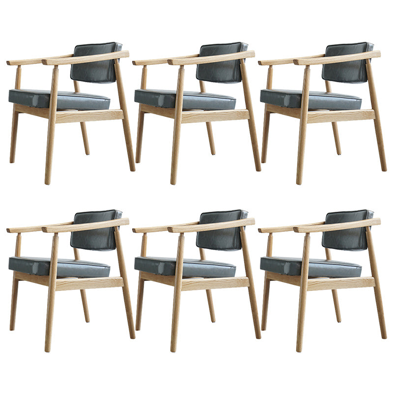 Oak Wood Modern Dining Chair for Home Faux Leather Open Back Side Chair