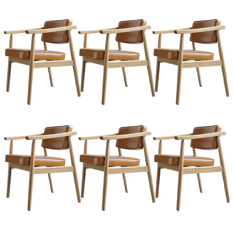 Oak Wood Modern Dining Chair for Home Faux Leather Open Back Side Chair