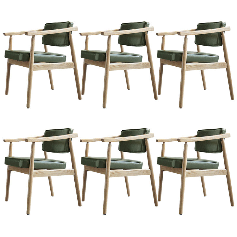 Oak Wood Modern Dining Chair for Home Faux Leather Open Back Side Chair