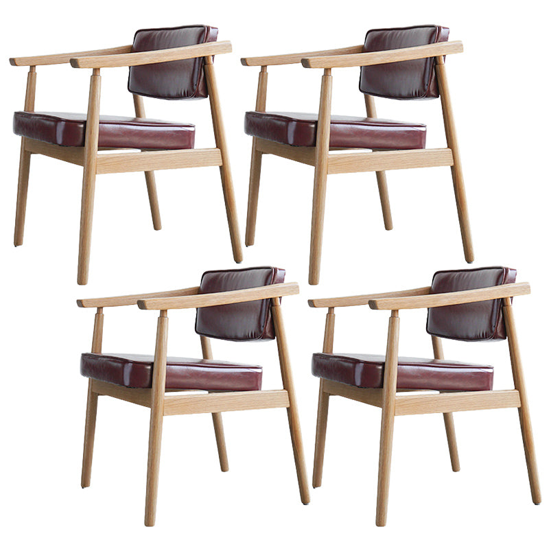 Oak Wood Modern Dining Chair for Home Faux Leather Open Back Side Chair