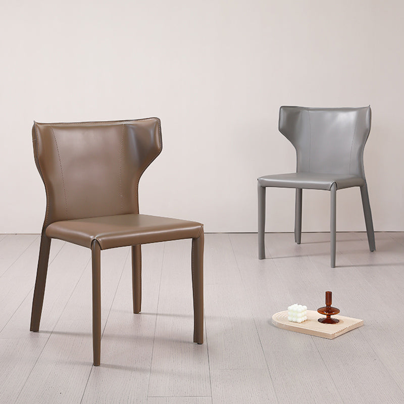 Matte Finish Wingback Side Chair Contemporary Dining Chair with Leather Legs