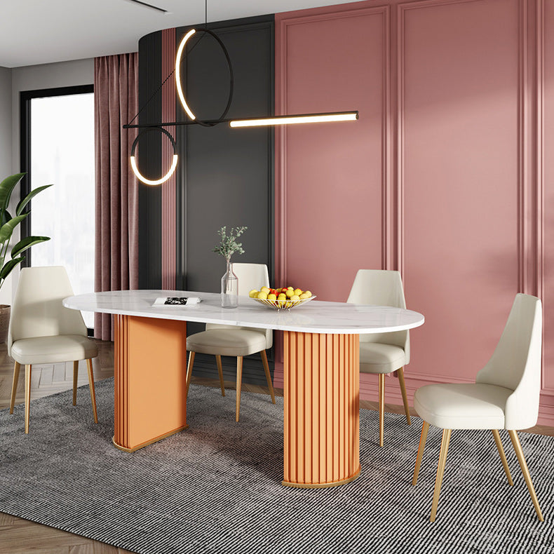 Stone Top Dining Room Table Traditional Luxury Oval Table with Sled Base