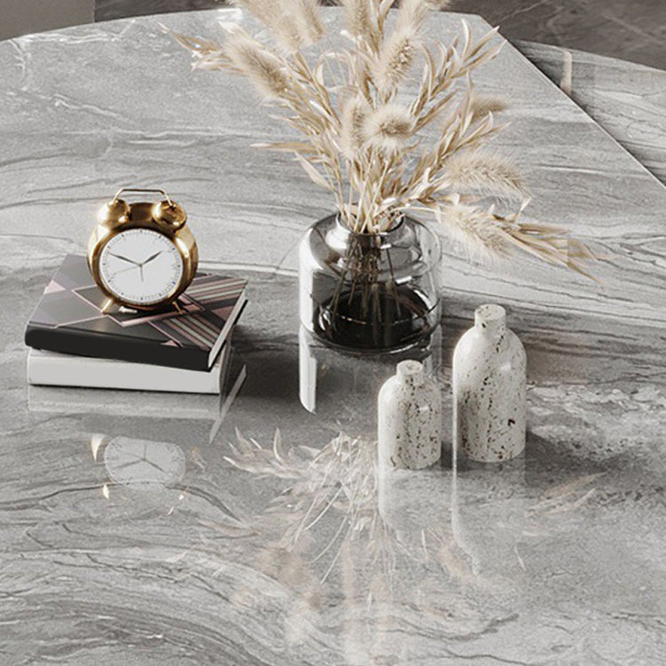 Stone Top Dining Table Modern Round Dining Table with Pedestal Base in Grey