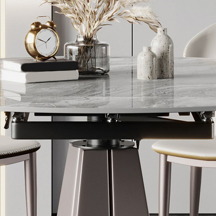 Stone Top Dining Table Modern Round Dining Table with Pedestal Base in Grey