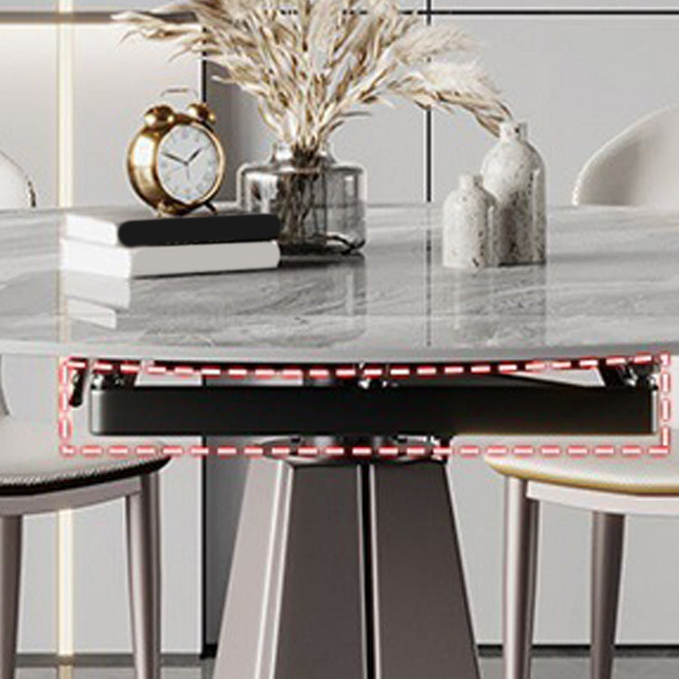 Stone Top Dining Table Modern Round Dining Table with Pedestal Base in Grey