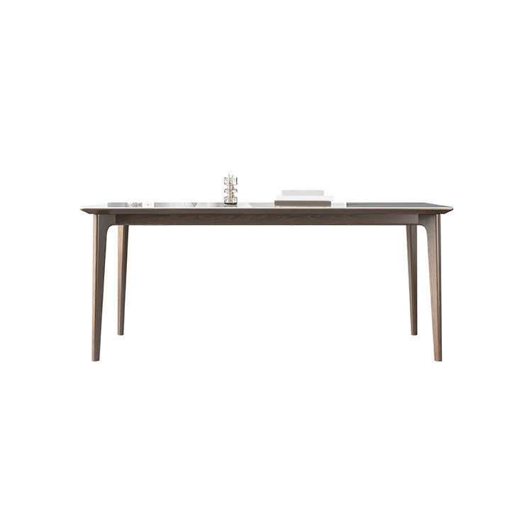 White Stone Top Dining Table Mid-Century Modern Dining Table with 4 Wood Legs