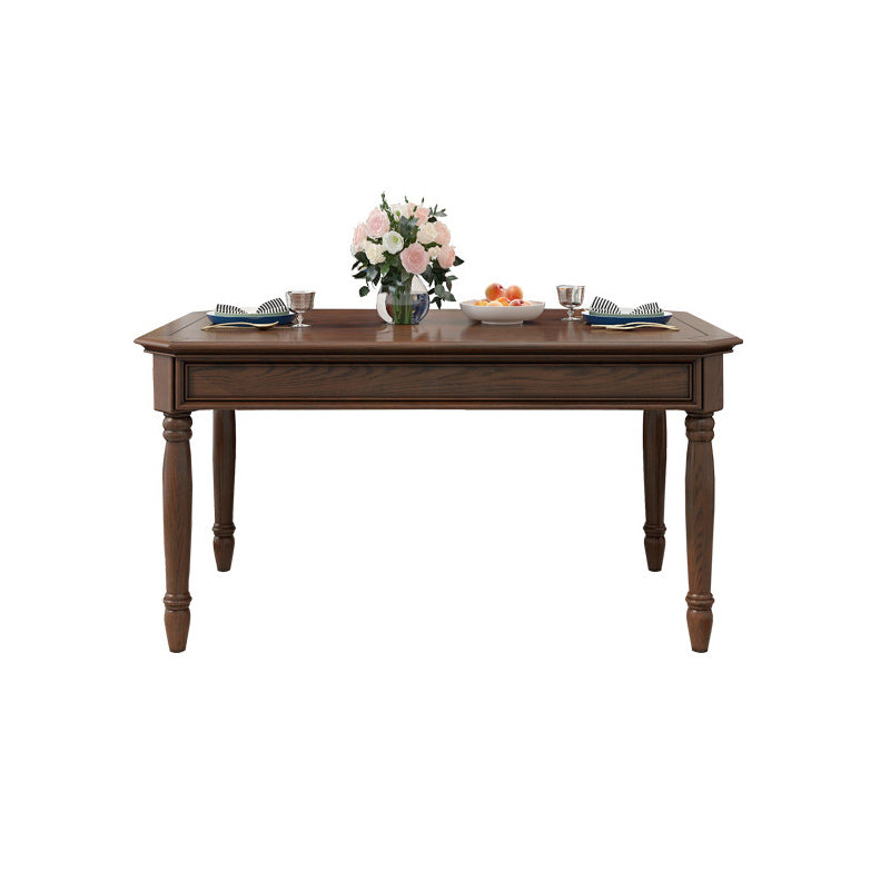 Wood Top Dining Table Mid-Century Modern Table with 4 Legs in Brown
