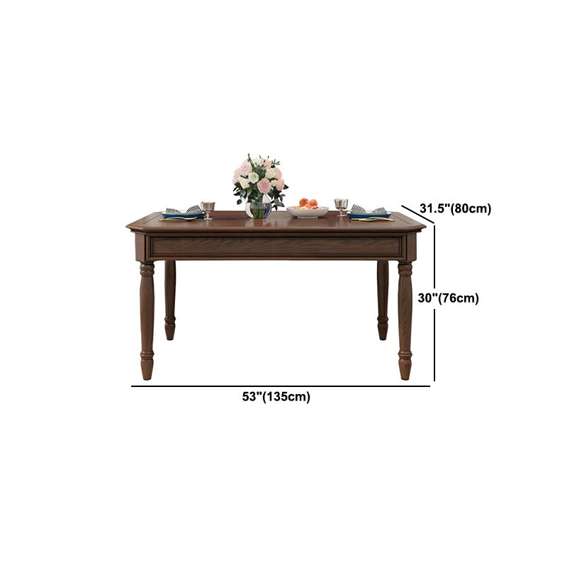 Wood Top Dining Table Mid-Century Modern Table with 4 Legs in Brown