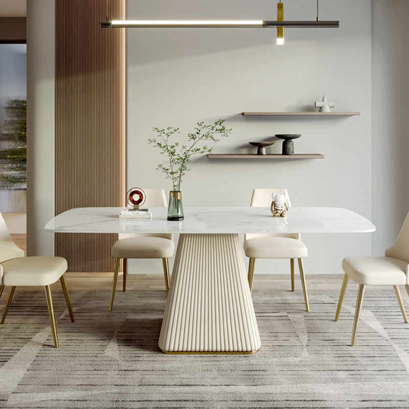 Stone Top Dining Table Rectangle Dining Table with Pedestal Base in White