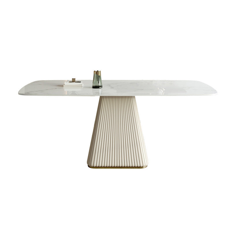Stone Top Dining Table Rectangle Dining Table with Pedestal Base in White