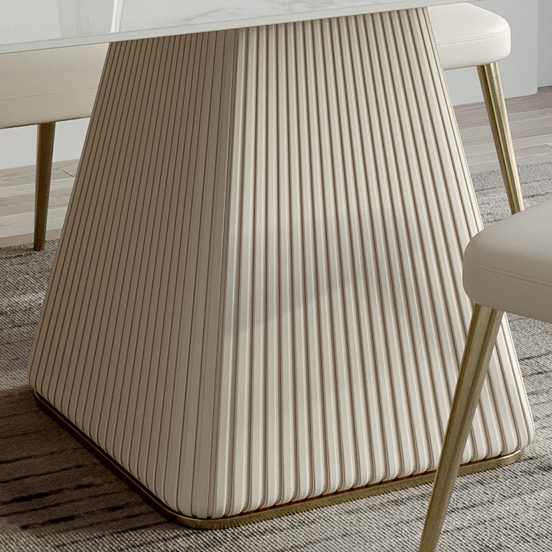 Stone Top Dining Table Rectangle Dining Table with Pedestal Base in White